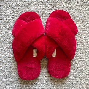 Fuzzy red home slippers